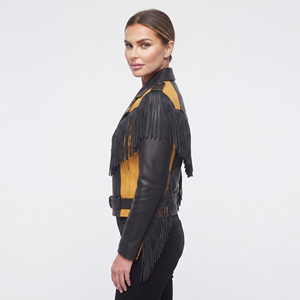Female Zipper Leather Fringed <b>Jackets</b> Women Genuine Leather Fringe Motorcycle Women Fashion Leather Fringe <b>Jacket</b> with Studded - Product Image 3