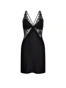 Camisón de encaje de seda negro para mujer, sin mangas, hasta la rodilla, lencería, tela satinada suave, ropa de verano - Product Image 3