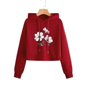 Sweat-shirt court décontracté 100% coton pour femmes, manches longues, épaules dénudées, pulls molletonnés - Product Image 1