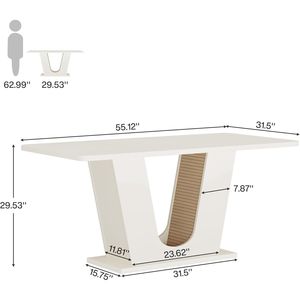 Tavolo da Pranzo Moderno Rettangolare da 55 Pollici per 4-6 Persone con Base a U, Elegante Tavolo da Cucina - Product Image 2