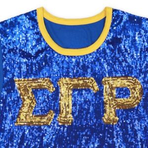 SGR <b>Sequin</b> Tee Royal Blue And Gold Sparkle Shirt Custom Greek Letter Short Sleeve T Shirt Premium Sorority Apparel Fashion <b>Top</b> - Product Image 3