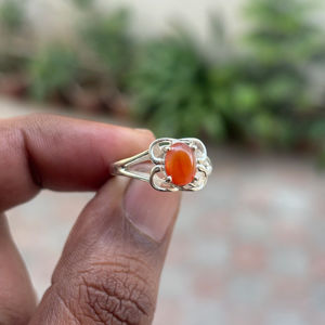 Lightweight 925 Sterling Silver Ethnic Handmade Design <b>Orange</b> Carnelian Ring Peace Shape Custom Gemstone Wedding Occasion - Product Image 1
