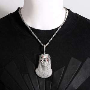Pendentif Hiphop Visage de Christ en Moissanite, Argent 925 Plaqué Rhodium, Micro-Pavé Taille Brillant, Breloque Religieuse Unisexe Chrétienne - Product Image 6