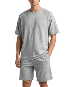 Conjunto Deportivo Ligero de Verano para Hombre, Camiseta de Manga Corta y Pantalones Cortos de Secado Rápido, Cuello Redondo, Color Sólido, Corte Holgado - Product Image 4