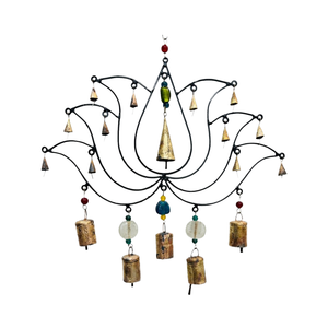 Handcrafted Iron Wind <b>Chime</b> with Colorful Beads Brass <b>Bells</b> Hanging Decor for Home Garden Patio Modern Art - Product Image 1