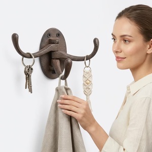 Crochets muraux doubles pivotants en fonte rustique, robustes, pour le rangement des vêtements - Product Image 4