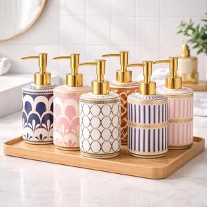 Distributeur de lotion en céramique rose avec pompe, idéal pour les soins de la peau, pour la salle de bain, le comptoir et comme article cadeau, décoration intérieure, provenance Inde - Product Image 6