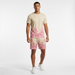 Men's <b>Flame</b> Print Sporty T-<b>Shirt</b> And Shorts Set Crew Neck Quick Dry Polyester Spandex Knitted Summer Workout Wear - Product Image 5