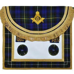 Custom Embroidered Masonic Apron Rectangle Patch Blue Gold Fringe Classical Style <b>Sew</b>-On Fabric Badge - Product Image 4