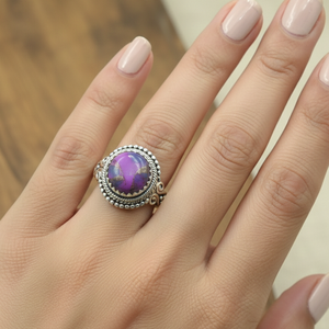 925 Silver Vintage Filigree <b>Ring</b> Purple Copper Turquoise Gold Yellow Gold Plated <b>Boho</b> Floral Statement Jewelry Gift Women Trendy - Product Image 3
