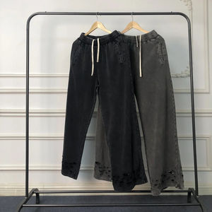 Pantalones de chándal holgados de algodón 100% estilo vintage para hombre, con lavado ácido, cremallera, bordados, cintura alta, corte recto, para correr - Product Image 2