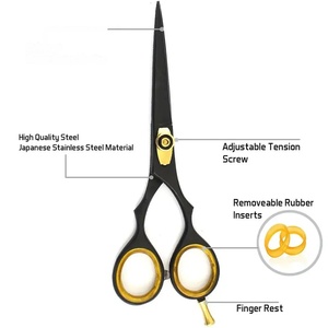 Tijeras de Pelo Profesionales Duraderas de Acero Inoxidable con Punta Afilada para Diestros, Mango Largo de 15.24 cm, 28 Dientes, Acabado Negro y Dorado - Product Image 5