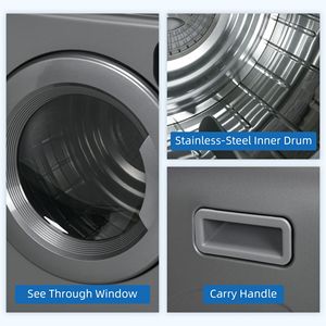 Sèche-linge électrique compact portable 1300W, tambour en acier inoxydable de 3,2 pieds cubes, chargement frontal, couleur gris, idéal pour les petits espaces - Product Image 5