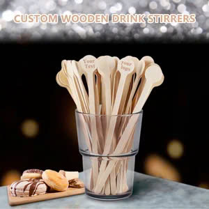Agitadores de café de madera desechables ecológicos con logo personalizado, palitos de madera biodegradables para bebidas calientes, té, leche, jugo. - Product Image 5