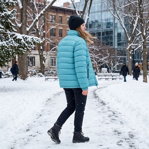 Veste matelassée unisexe bleu clair, manteau d'hiver à col montant, fermeture éclair, streetwear d'extérieur, vêtements personnalisés OEM ODM - Product Image 5