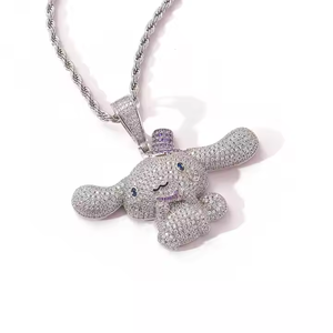 Colgante de elefante de dibujos animados estilo hip-hop con piedras de moissanita de rodio y plata 925 con micro pavé, ideal para uso diario, joyería unisex. - Product Image 4