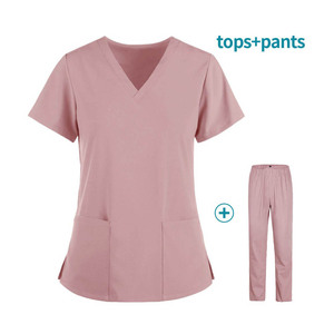 Tenues d'infirmière respirantes 65% polyester 35% coton, ensembles de blouses à col en V et manches courtes, logo personnalisé, détection d'aiguilles, tailles variées, pour hôpitaux - Product Image 2