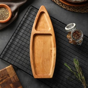 Plateau de service en bois en forme de bateau, plateau de service décoratif en bois pour la table à manger, les collations, le thé et la décoration de la maison - Product Image 4