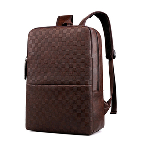Roziv Sports Brown Genuine Leather <b>Laptop</b> <b>Backpack</b> Diamond Lattice Pattern Large Capacity Water Resistant Luxury Style Unisex - Product Image 1