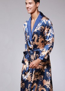 Robe de nuit de luxe pour homme, décontractée, ample, à manches longues, en polyester/coton, pour l'été - Product Image 2