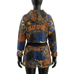 Conjunto de Top Corto y Pantalones Cortos para Mujer con Estampado de Sublimación Personalizado, 300 GSM, Felpa Francesa Transpirable, Diseño Graffiti, Ropa Informal - Product Image 6