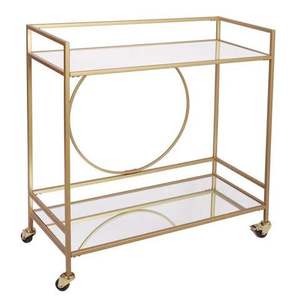 Black Coated Durable Metal Hotel Trolley With 2 Tempered Glass Shelves And 4 <b>Swivel</b> Casters Durable Commercial Furniture - Product Image 6