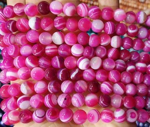 Perles d'agate rayée rouge rose naturelle, lisses, en vrac, brin de 15 pouces, certifiées IGI, pour la fabrication de bijoux, collier, bracelet - Product Image 2