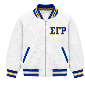 Chaqueta Bomber Reversible Sigma Gamma Rho para Mujer, Chaqueta de Invierno Cálida de Forro Polar Sherpa Personalizada, Chaqueta Casual de Doble Cara de la Hermandad Griega - Product Image 1