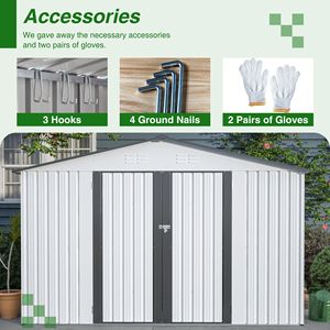 Casetta da Giardino in Metallo 10X8 FT Resistente alle Intemperie, Grigia con Porte Chiudibili a Chiave per Giardino, Patio, Cortile e Deposito Attrezzi - Product Image 6