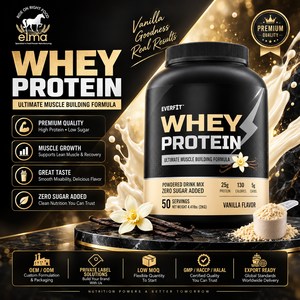 Concentré de protéines de lactosérum Elma Food 1KG Sans sucre ajouté 50 portions Formule de croissance musculaire BCAA Sans OGM Poudre de protéines - Product Image 1