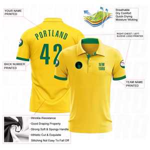 Polo Amarillo Verde para Hombre, Manga Corta, Transpirable, Tejido de Poliéster, Cierre de Botones, Nombre y Número Personalizados, Logotipo del Equipo - Product Image 6