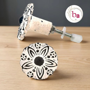 Ba White Distressed Flower Knobs Cast Iron <b>Cabinet</b> Drawer Pulls Durable Handle Waterproof Easy Installation - Product Image 1