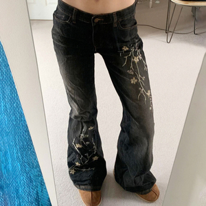 Jeans Negros Bordados con Flores para Mujer, Alta Calidad, Nuevo Estilo Y2K, Pantalones Anchos de Corte Holgado, Pantalones Casuales de Mezclilla - Product Image 5