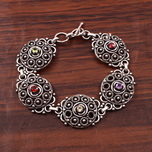 German Silver Beaded <b>Bracelet</b> with Garnet Design Trendy <b>Boho</b> Style Women's Gift - Product Image 5