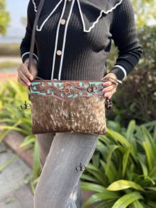 Sac à main en cuir de vache véritable, sac à franges, sac bohème sculpté, couleur Turquoise, sacs à main pour femmes - Product Image 5