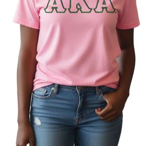 Camiseta Rosa con Letras AKA para Mujer, Camiseta Informal de Verano, Colores Verde y Rosa - Product Image 6