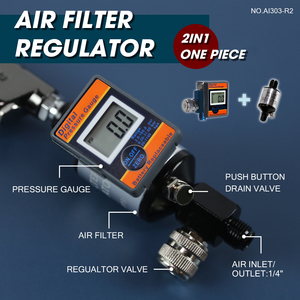 1/4 "กรองอากาศ Regulator สำหรับปืนสีสเปรย์เครื่องมืออากาศอลูมิเนียมที่มีเครื่องวัดความดันดิจิตอล