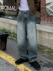 2026 New Stock Men's Stonewashed Denim Wide Leg Jeans High Waist Loose Fit Cotton Casual Autumn Style - Product Image 2