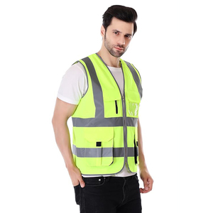 Gilet de sécurité à 12 poches, haute visibilité, couleur lime, norme ANSI classe 3, en maille polyester, fermeture à pression, clips radio, porte-badge - Product Image 5