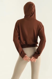 Sweat-shirt à capuche pour femme Ever Glow, manches longues, couleur unie, respirant, tricoté, style décontracté automne, noir, logo sur le devant - Product Image 6