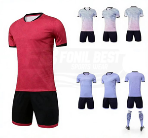Conjunto de Camiseta de Fútbol Azul para Hombre con Pantalones Cortos Azul Marino, Poliéster que Absorbe la Humedad, Cuello Redondo, Manga Corta, Ajuste Atlético, para Todas las Temporadas - Product Image 2