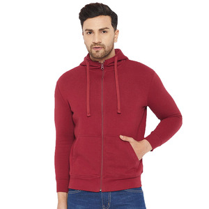 Sudadera con Capucha Roja para Hombre, Cierre de Cremallera, Corte Regular, Informal, de Felpa, Tejido de Algodón, Manga Larga, Transpirable, de Secado Rápido, para Invierno - Product Image 1