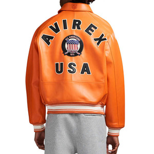 Hip Hop Hot Selling Super Quality Wholesale Customized Classic Genuine Cowhide <b>Leather</b> Coated Avirex <b>Jackets</b> Front for Unisex - Product Image 4