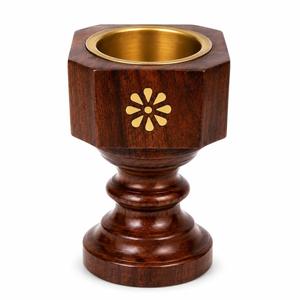 Brûleur d'encens en bois naturel avec insert en laiton, gravé de motifs floraux, style arabe, décoration parfumée pour la maison - Product Image 4