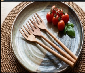 Ensemble de fourchettes à dessert en bois artisanal, manche long, bois naturel, ustensiles de table réutilisables, vaisselle de cuisine, ensemble de fourchettes à salade de fruits - Product Image 3