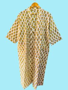 Robe Kimono 100% Coton Imprimé, Robe Kimono Imprimée à la Main, Robe d'Été à Imprimé Floral Indien avec Décoration en Dentelle, Robe Élégante - Product Image 2