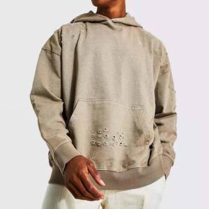 Sweat à capuche unisexe personnalisé vintage avec broderie vieillie, fermeture éclair, manches amovibles, 100 % coton, imperméable - Product Image 2