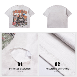 เสื้อยืดทรงบ็อกซี่โอเวอร์ไซส์สำหรับผู้ชาย ผลิตจากโรงงาน ดีไซน์หลวม คอโอ ไหล่ตก พิมพ์ลายตามสั่ง เสื้อยืดฟอกสี - Product Image 3