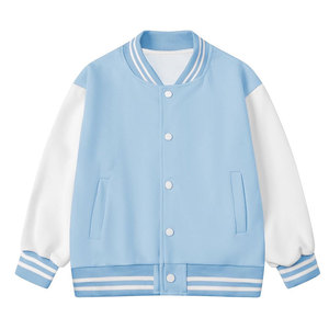 Best Seller Sky Blue <b>White</b> Letterman <b>Jacket</b> Lightweight Fabric Snap Button Stylish Daily Wear - Product Image 1