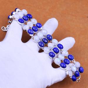 Pulsera de Piedras Preciosas de Lapislázuli y Piedra Lunar Arcoíris, Plata de Ley 925, Joyería Bohemia Hecha a Mano, Pulsera para Mujer, Venta al por Mayor - Product Image 6